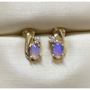 Vintage 10K Yellow Gold Opal CZ Earrings